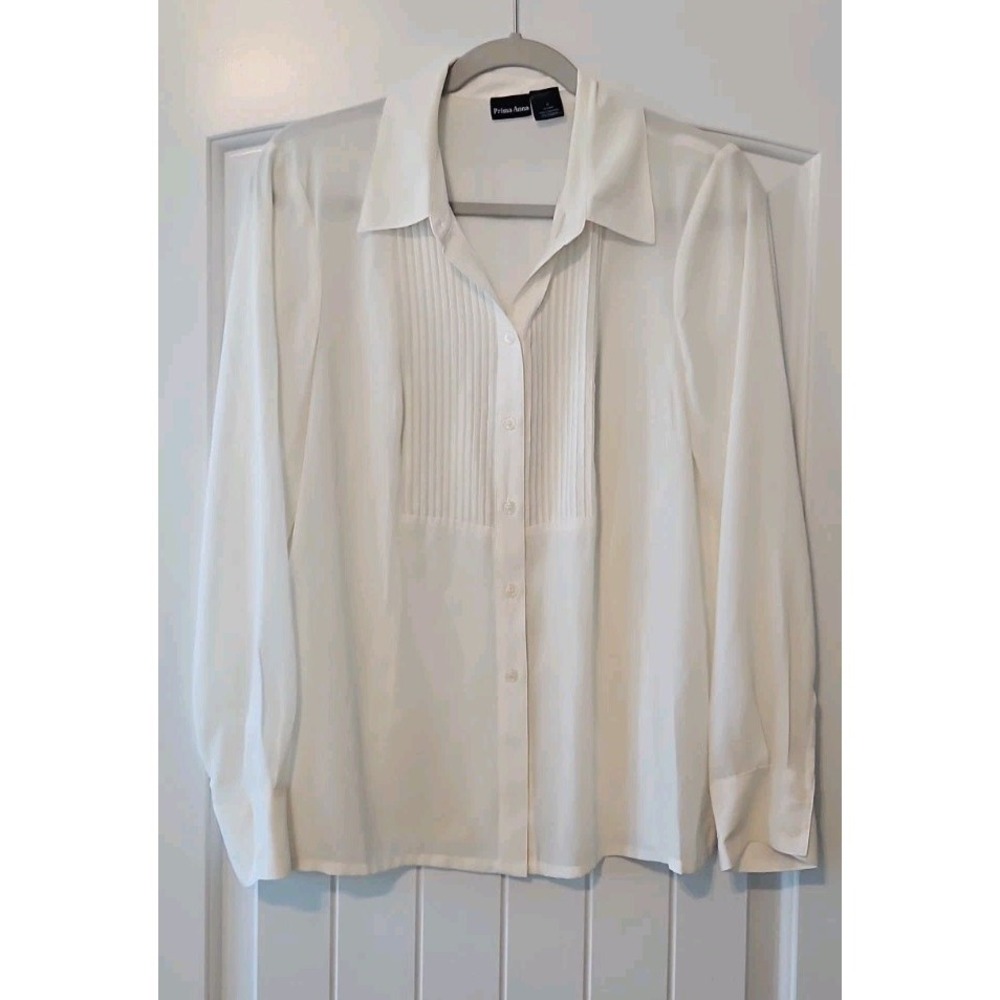 Prima Anna Sheer Blouse Womens Small Cream Colored Pleated Classy Office Siren